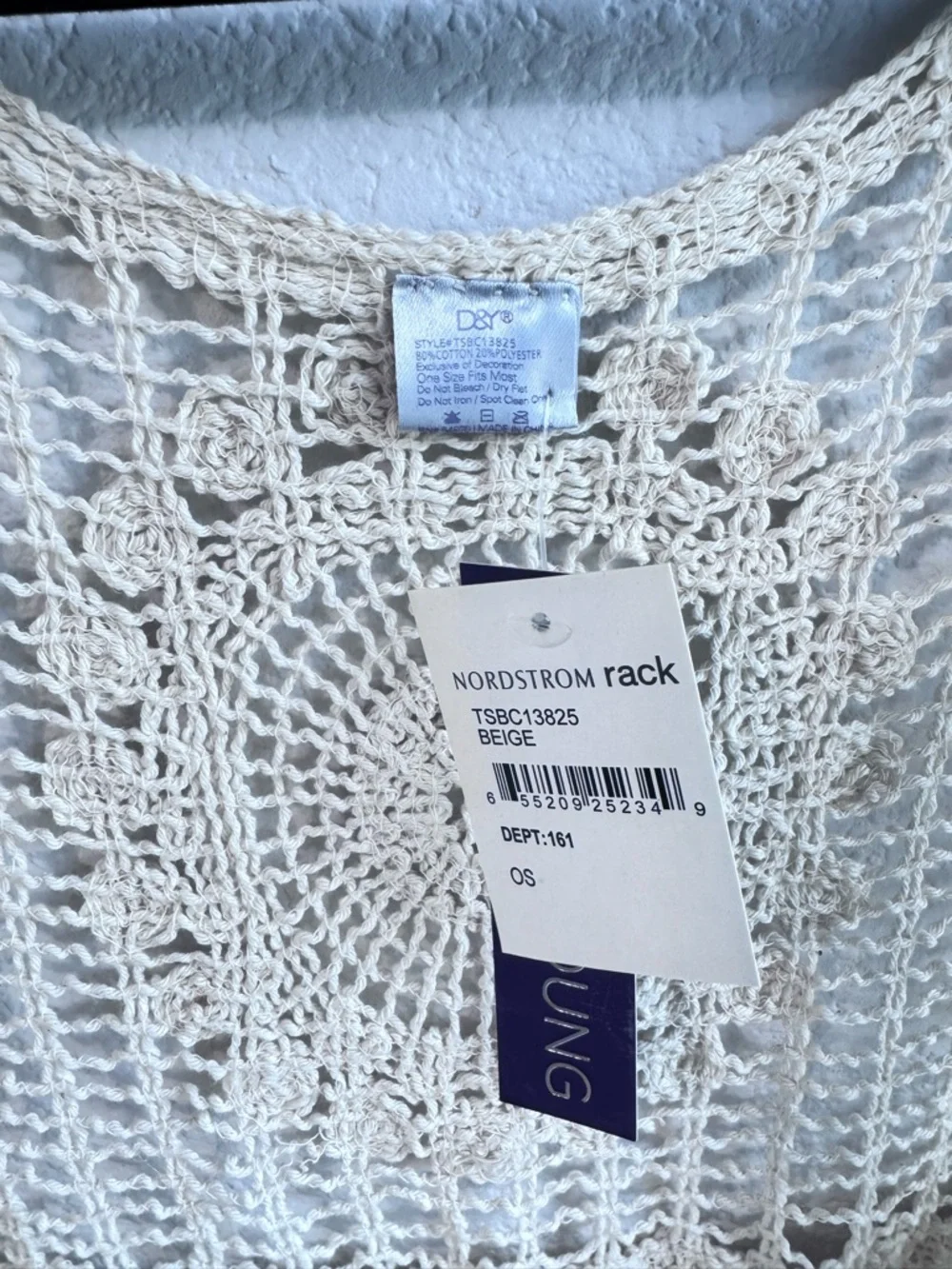 D&Y Nordstrom Rack Brand Beige Crochet Openwork Vest. Size OS. - Picture 6 of 14